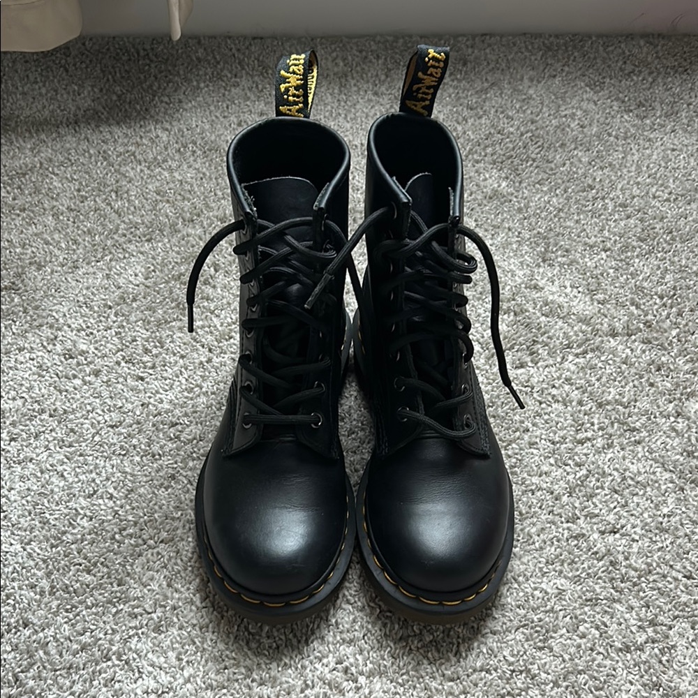 Dr. Martens Black Combat Boots with Yellow Stitching